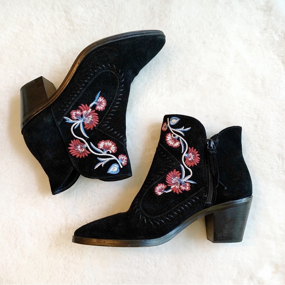 Rebecca Minkoff Black Ankle Boots with Floral Embroidery